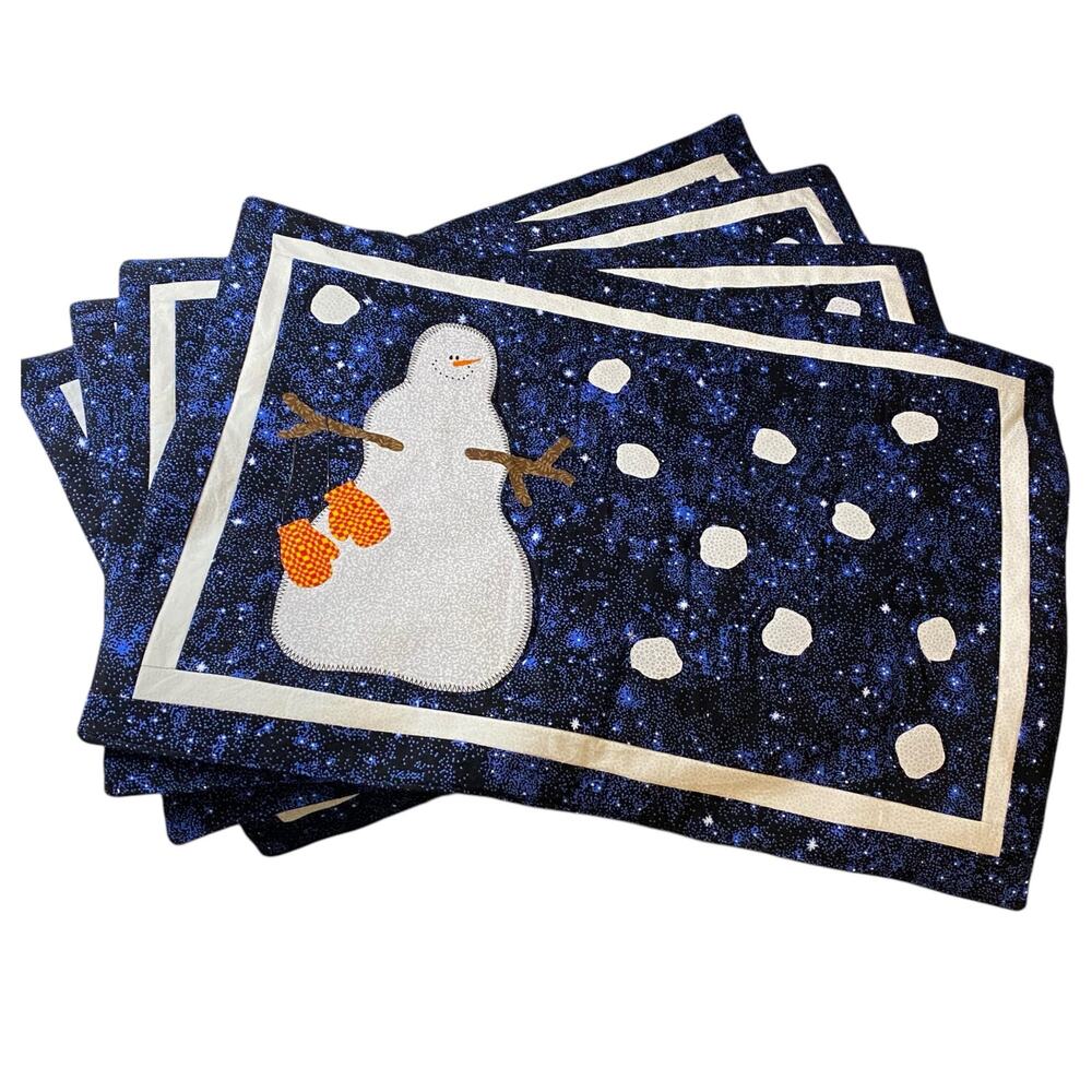 Set of 4 Handmade Vintage Tapestry Snowman Christmas Placemats